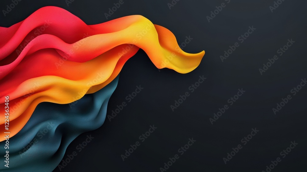 Poster abstract colorful fabric swirl on dark background: a vivid design element