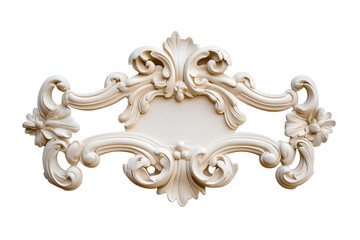 3D illustration of white decorative relief beautiful detailed ornament with acanthus leaves decoration in baroque style isolated on white background