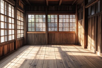 Empty room with wooden wall and wood floor