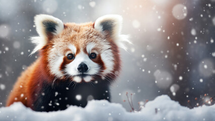 Red Panda in Snowy Winter Wonderland