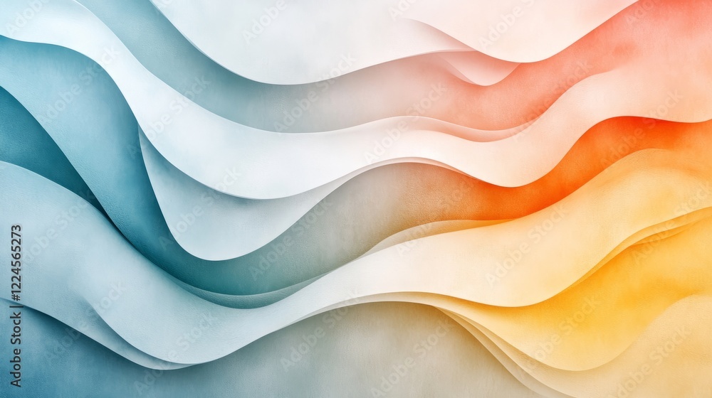 Poster minimalistic background featuring abstract curved lines in soft pastel colors on a white canvas