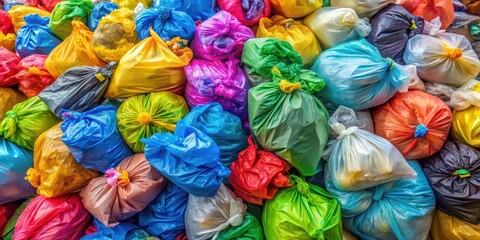Colorful waste management scene with a collage of garbage bags in various colors and sizes , environmental issue, waste management