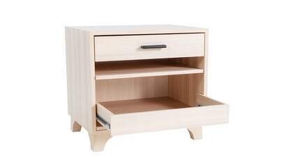Modern Wooden Nightstand With Open Drawers on Transparent Background