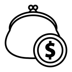 Coin purse and dollar icon.