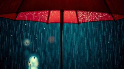  umbrella under rain against water drops splash background. Rainy weather concept.
