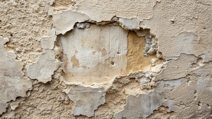 Fototapeta premium A detailed image of a plaster patch on a wall, partially removed to reveal the underlying surface