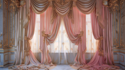 interior of a room with curtains