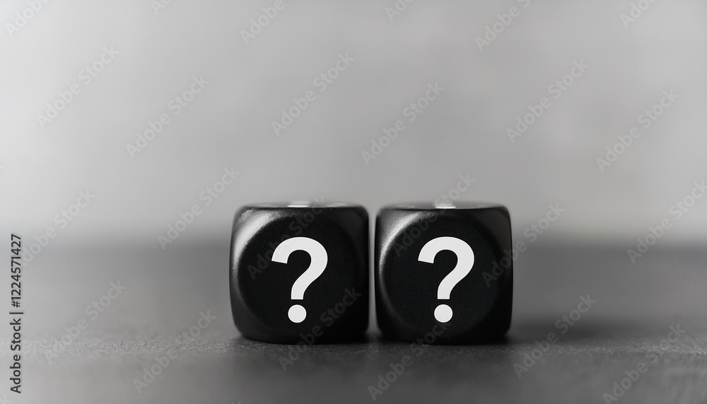 Poster black dice with question mark. faq and qa. problem solution.