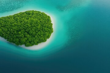 Lush green island surrounded by vibrant turquoise waters and pri