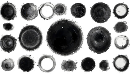  set of black watercolor circle isolated on white or transparent background
