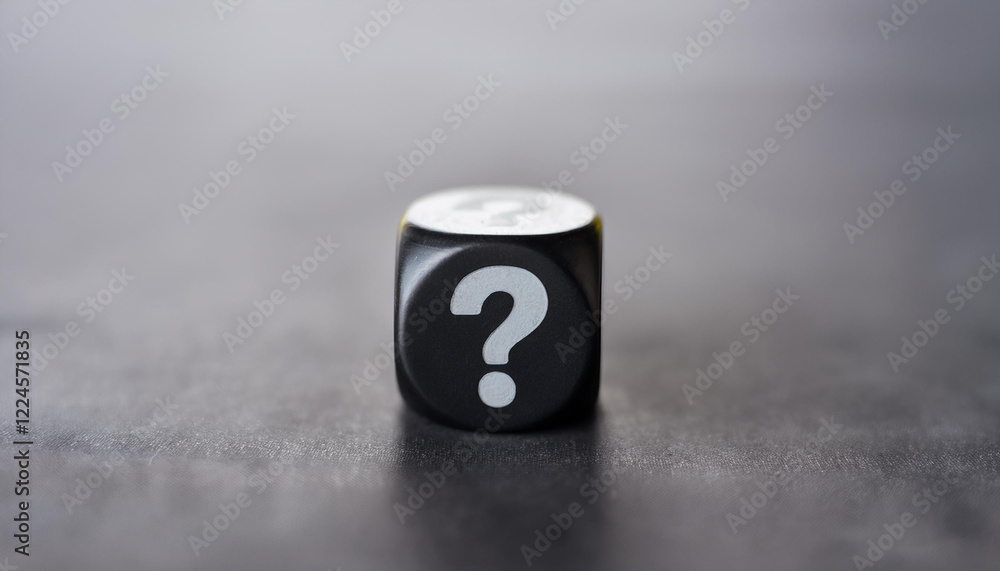 Fototapete Black dice with question mark. FAQ and QA. Problem solution.