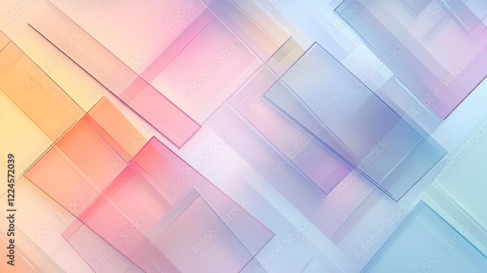 Poster abstract minimalistic background with overlapping transparent rectangles in soft pastel hues