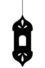 Moroccan candlestick. Silhouette. Vector illustration. Dark lantern sconce with a window. Outline on isolated background. The lamp is decorated with three petals to diffuse light. Idea for web design.