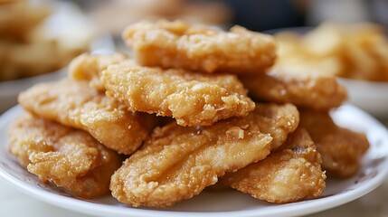 Close up of a plate containing fried fish and chips
