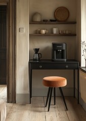 Cozy kitchen nook with modern coffee machine and minimalist decor