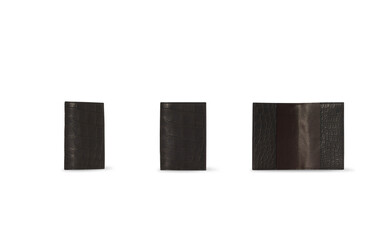 Set of women's classic black leather wallet collection, credit cards wallet mockup, leather wallet, transparent background, all side view