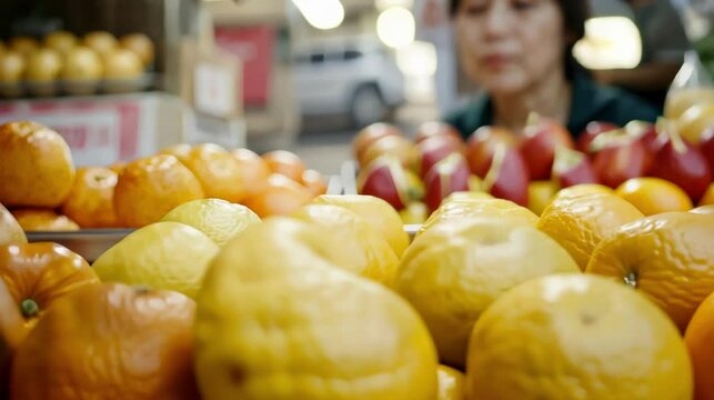 Fresh fruits displayed at a market stall