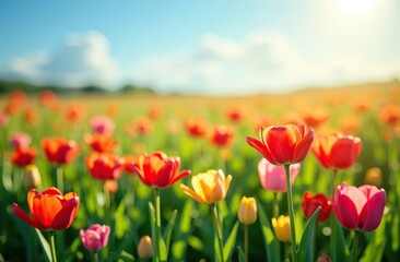 Fototapeta premium Flowers Spring Field Season Background with Word