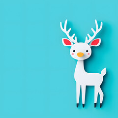 Christmas deer in a minimal paper cut style isolated on background