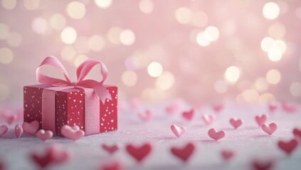 Romantic Valentine's Day Gift: A Red Present with Pink Bow and Hearts