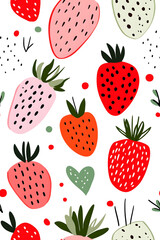 Hand-drawn seamless pattern with cute strawberry