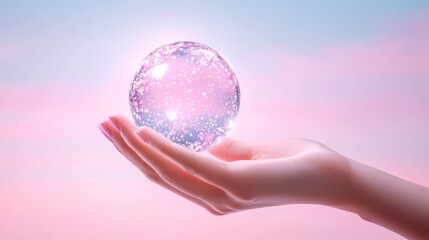 Mystical crystal ball held aloft, a hand embraces the magic of fortunetelling and unveiling the future