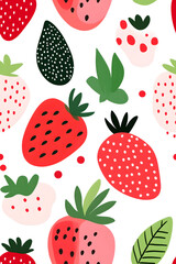 Hand-drawn seamless pattern with cute strawberry