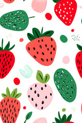 Hand-drawn seamless pattern with cute strawberry