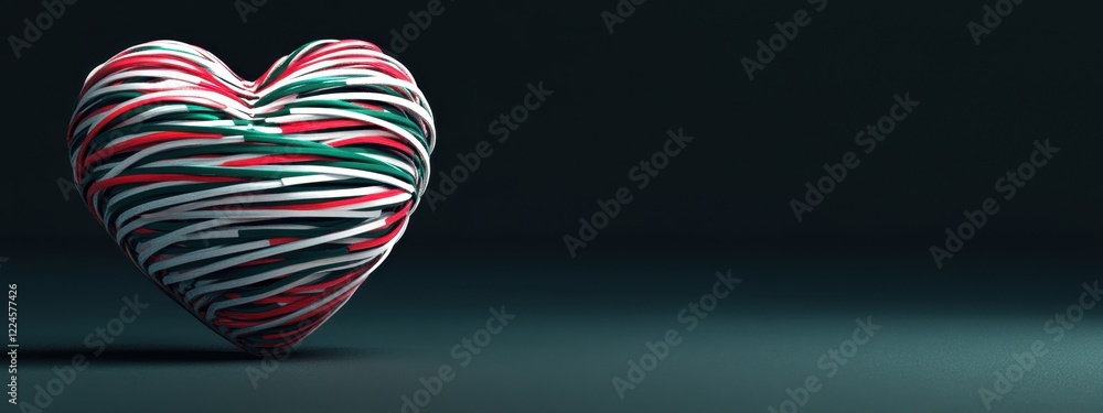 Poster abstract 3d render of a heart shaped multicolored object against a dark background