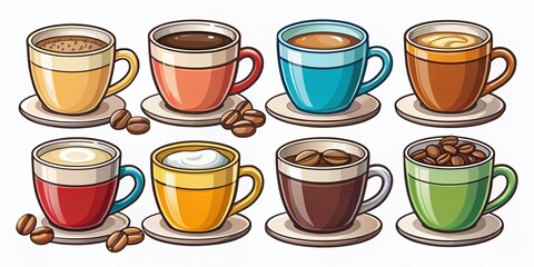 Cute Cartoon Decaf Coffee Beans & Cups:  Perfect for Web Design & Branding