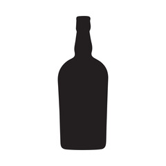 alcohol bottle. Black silhouette of a vessel for various types of drinks. Wine, beer, rum, whiskey, liquor, cognac. Black illustration on white background.