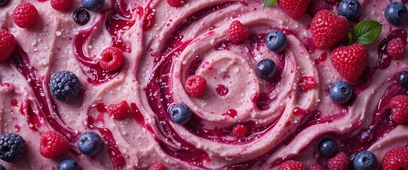 Delicious Raspberry Blueberry Swirled Frozen Yogurt