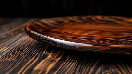 Rustic Wooden Plate on Dark Wood Background