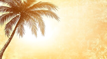 Fototapeta premium Golden Palm Tree Silhouette Against A Sunny Sky