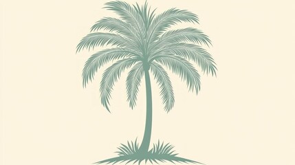 Obraz premium Single palm tree, stylized, beige background.