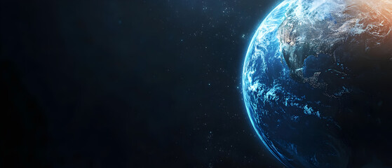 Planet Earth viewed from space showing continents and oceans in a stunning cosmic environment