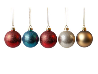 Colorful Christmas Ornaments Hanging in a Row