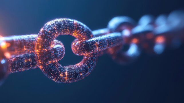 digital chain link fence on blue background showcasing strength and connection
