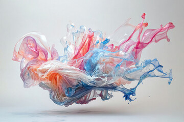 Explosive burst of colorful fluid-like shapes in motion, creating an ethereal artistic composition.