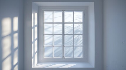 Fototapeta premium Sunlight Streams Through a Classic White Window, Illuminating the Room with a Warm Glow.