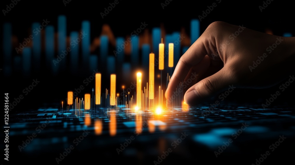 Aufkleber hand on keyboard with chart, data analysis, input and business insights