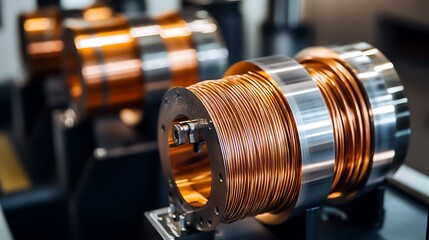 Copper wire winding on electromagnetic coils with metal sheets bushing of electrical engine