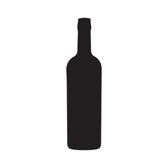 alcohol bottle. Black silhouette of a vessel for various types of drinks. Wine, beer, rum, whiskey, liquor, cognac. Black illustration on white background.