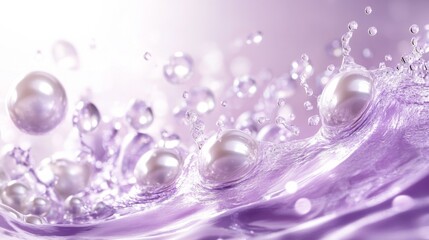 Beautiful water waves with pearls on pink background