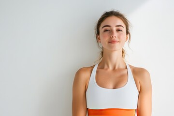 Fototapeta premium Confident woman in activewear smiling, radiating positivity and