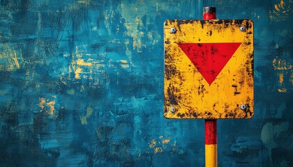 Rusty warning sign, grunge wall, industrial background, safety alert