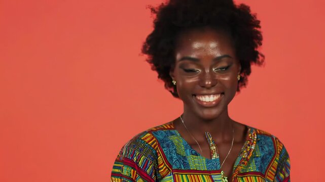 Beautiful african model smiling on orange background