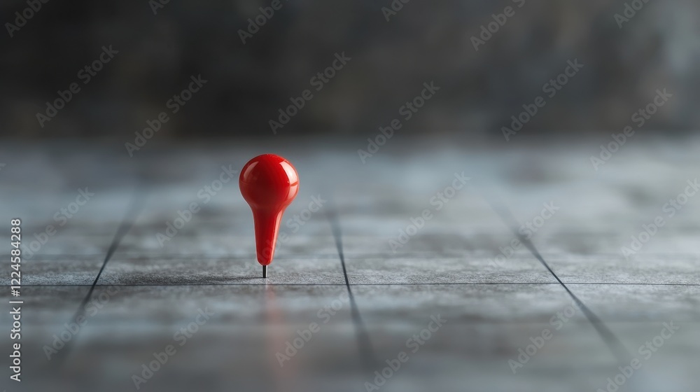 Poster red map pin on a textured gray surface background
