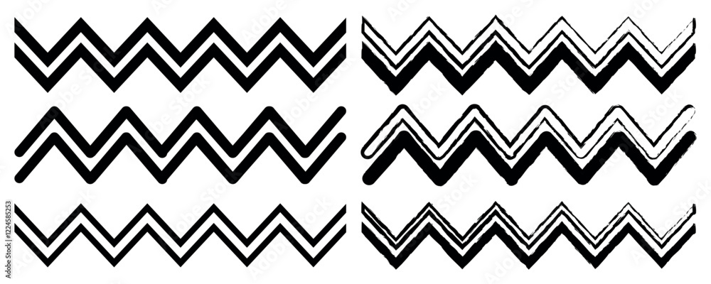 Poster wave line and wavy zigzag pattern, set of grungy vector hand-drawn patterns. vector black underlines