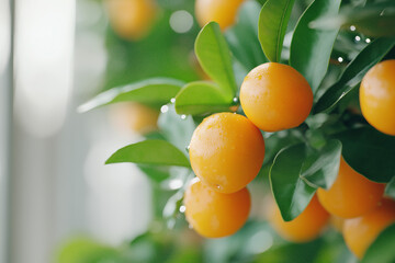 A tree with green leaves and orange fruit